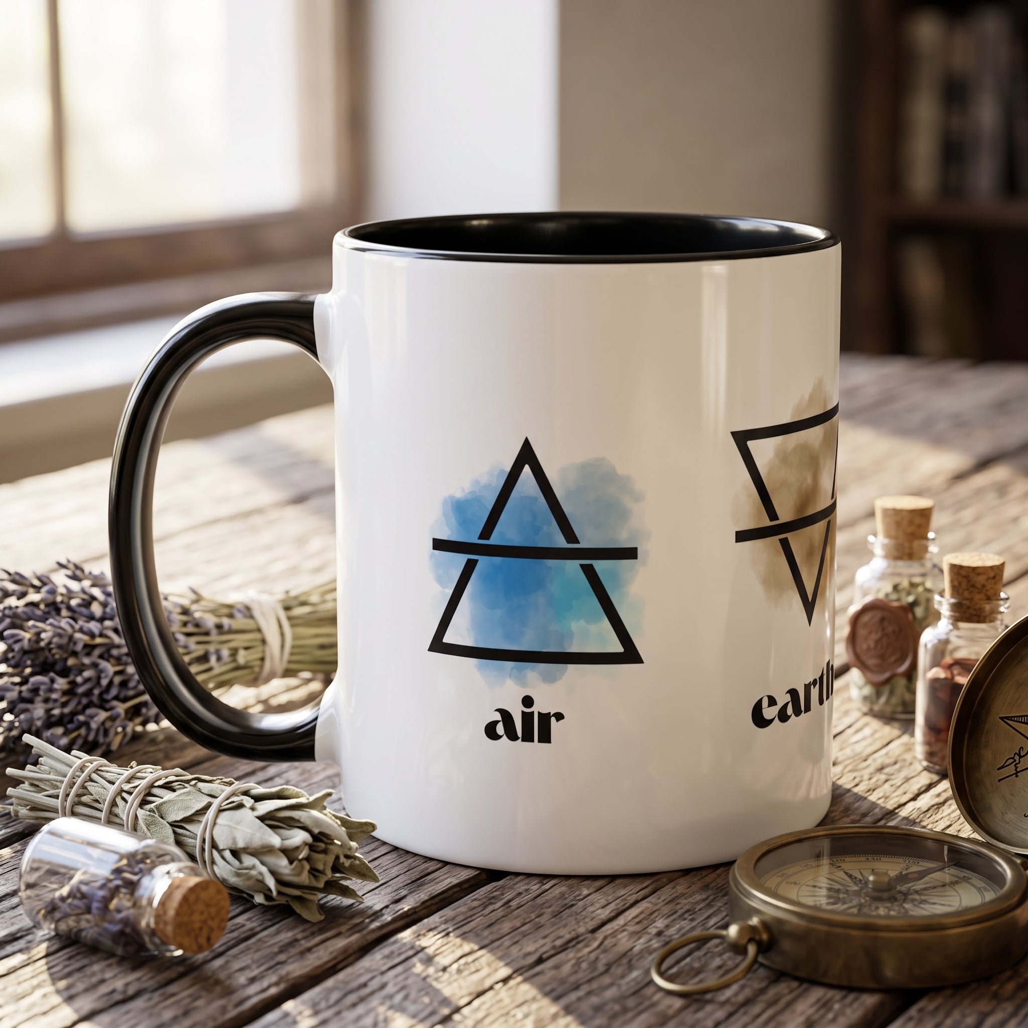 Four Elements Alchemical Ceramic Mug - Mystic Earth Air Fire Water Coffee Cup, 11oz Witchy Aesthetic Mug