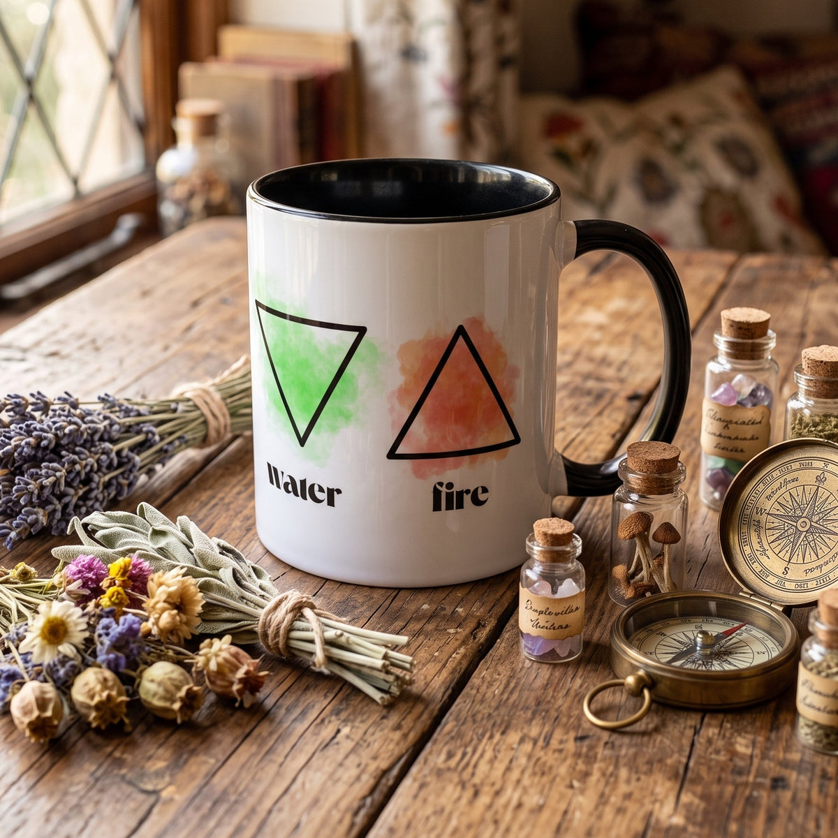 Four Elements Alchemical Ceramic Mug - Mystic Earth Air Fire Water Coffee Cup, 11oz Witchy Aesthetic Mug