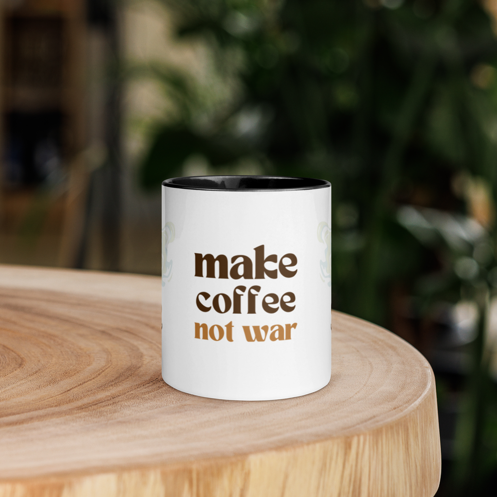 Make Coffee Not War Mug - Retro Peace Dove & Coffee Ceramic Cup, Cozy Boho Coffee Lover Gift