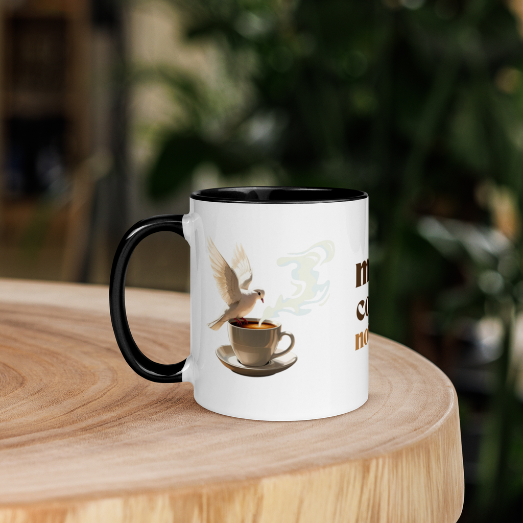 Make Coffee Not War Mug - Retro Peace Dove & Coffee Ceramic Cup, Cozy Boho Coffee Lover Gift