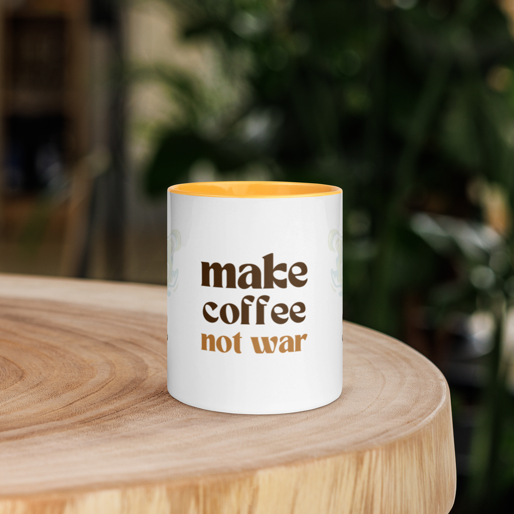 Make Coffee Not War Mug - Retro Peace Dove & Coffee Ceramic Cup, Cozy Boho Coffee Lover Gift